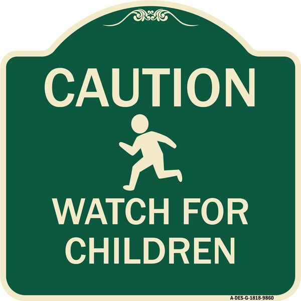 Designer Series-Caution Watch For Children Green, 18" x 18", G-1818-9860